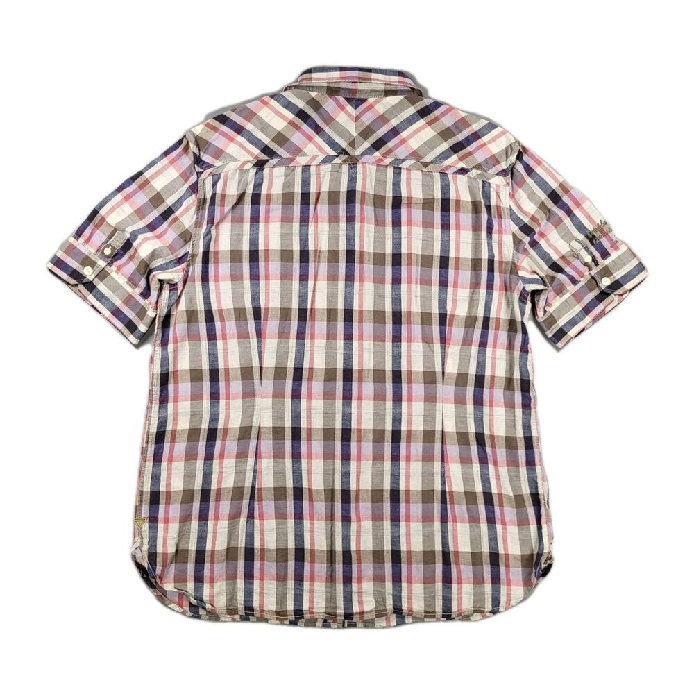 GUESS Men's Slim Fit Short Sleeve Plaid Shirt - Multicolor (Blue/Pink/Gray) - Picture 2 of 14